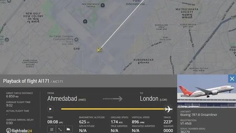 Momen Sebelum Pesawat Air India Jatuh Menurut Aplikasi Flight Radar