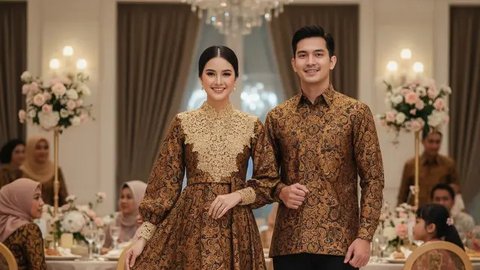 7 Inspirasi Model Gamis Batik Couple Brokat, Cocok buat Tampilan Kompak Keluarga Besar