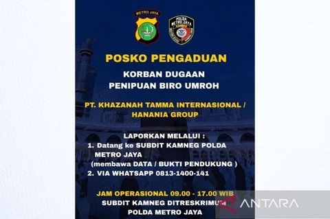 Polda Metro Jaya Buka Posko Pengaduan Korban Penipuan Umrah Hanania Group, Dirut Ditahan