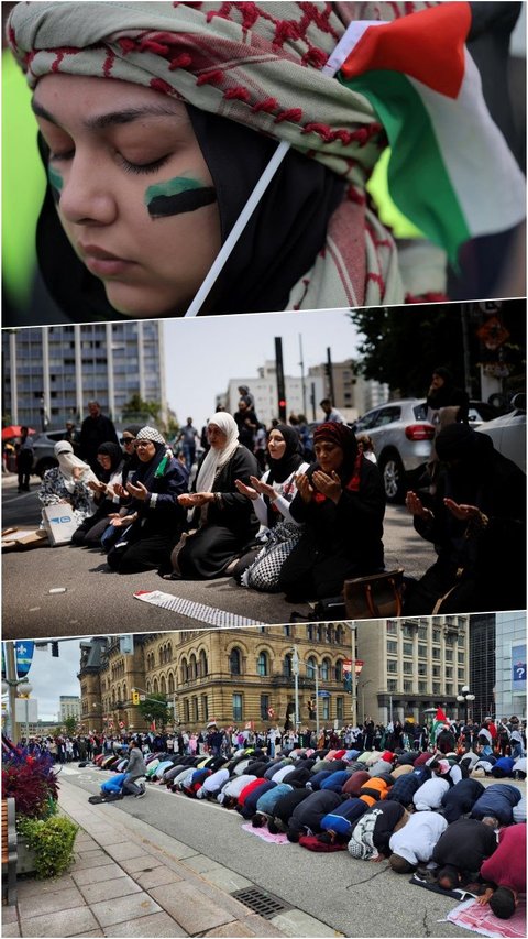 FOTO: Dukung Warga Palestina, Massa Umat Muslim di Amerika Serikat, Kanada hingga Brasil Gelar Salat Berjemaah