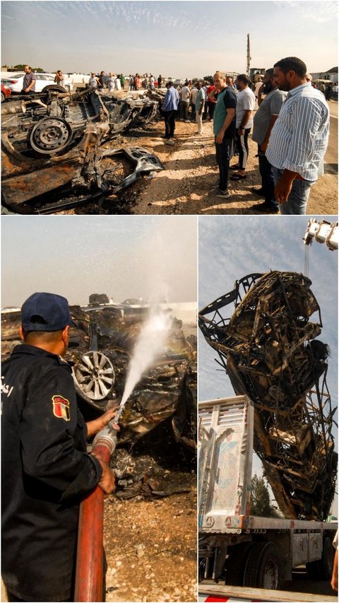 FOTO: Horor! 35 Orang Tewas Terpanggang dalam Kecelakaan Maut Beruntun di Kairo, Puluhan Mobil Hangus Terbakar