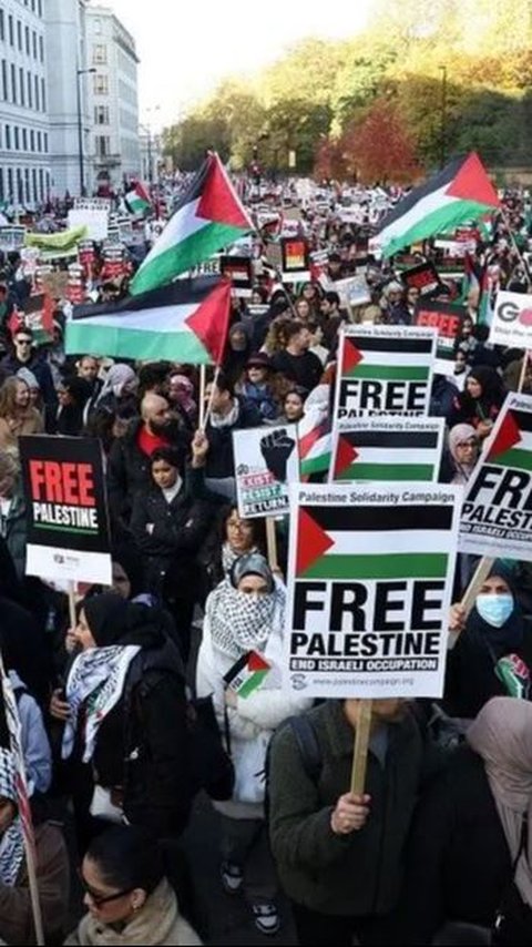 Demo Dukung Palestina Terbesar dalam Sejarah Inggris, Sekitar 500.000 Orang Turun ke Jalan