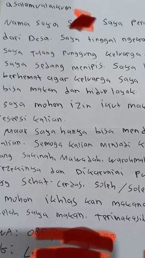 Cerita Haru Perantau Numpang Makan di Hajatan, Kasih Amplop Berisi Surat Menyentuh Hati