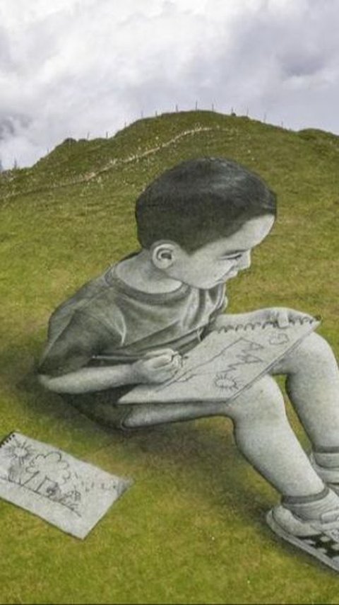 Painting on a Swiss Mountain Slope with Chalk and Charcoal