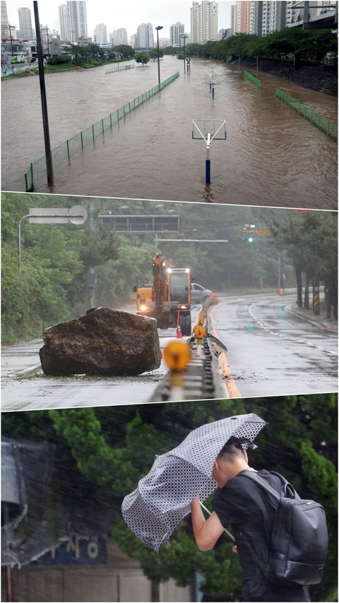 FOTO: Setelah Menghantam Jepang dan Taiwan, Terjangan Badai Khanun Bikin Banjir Parah di Korea Selatan