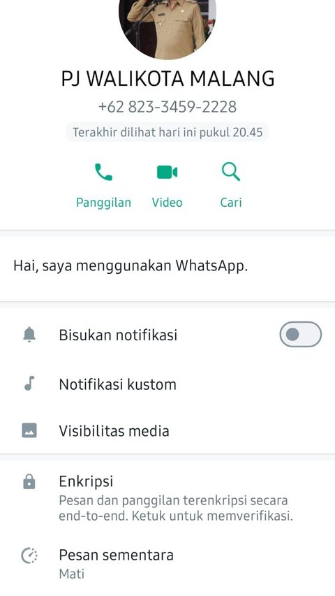 Waspadai Penipuan Modus Foto Profil WhatsApp Pj Wali Kota Malang