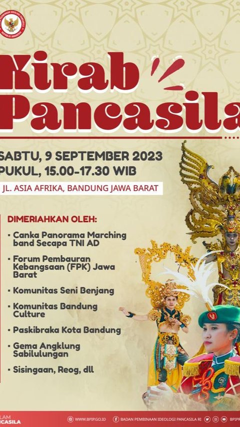 Besok, BPIP Gelar Penganugerahan Ikon Prestasi & Kirab Pancasila di Bandung