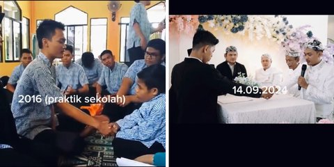 Dulu Akad untuk Praktik di Sekolah Kini Ijab Kabul Beneran, Kisah Cinta Pasangan Ini Viral