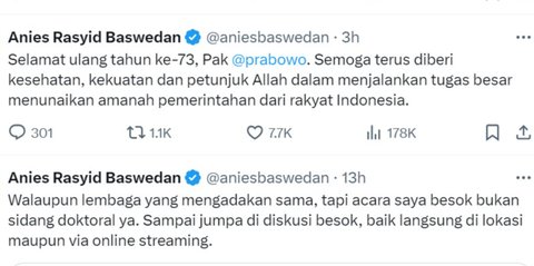 Anies Baswedan Ucapkan Selamat Ulang Tahun ke Prabowo: Semoga Diberi Petunjuk Jalankan Tugas Besar Amanah dari Rakyat