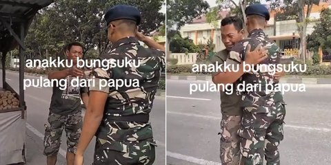 Momen Anggota TNI Pulang ke Rumah untuk Bertemu Ayahnya yang Seorang Penjual Buah Kaki Lima Ini Viral, Bikin Haru