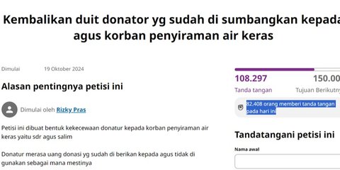 Muncul Petisi Donatur Minta Kembalikan Uang Disumbangkan Buat Agus Korban Penyiraman Air Keras