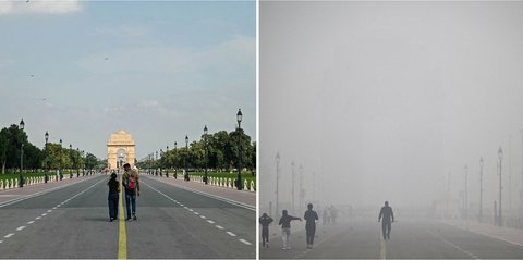 FOTO: Potret India Sebelum dan Setelah Tercekik Polusi Udara Parah, Langit Biru Cerah Berubah Kabut Asap Pekat