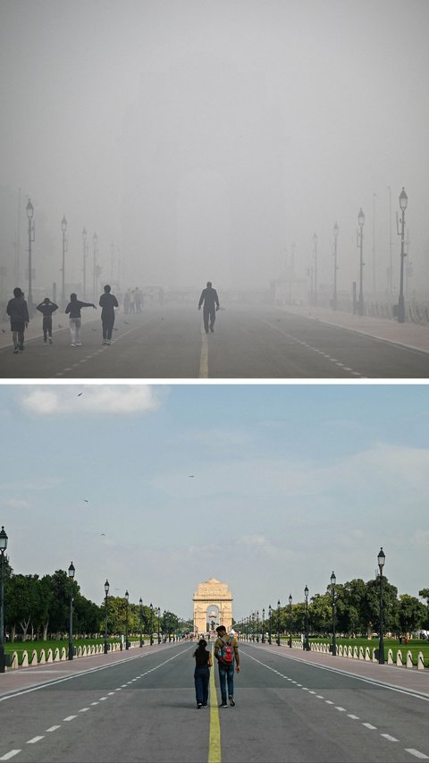 FOTO: Potret India Sebelum dan Setelah Tercekik Polusi Udara Parah, Langit Biru Cerah Berubah Kabut Asap Pekat