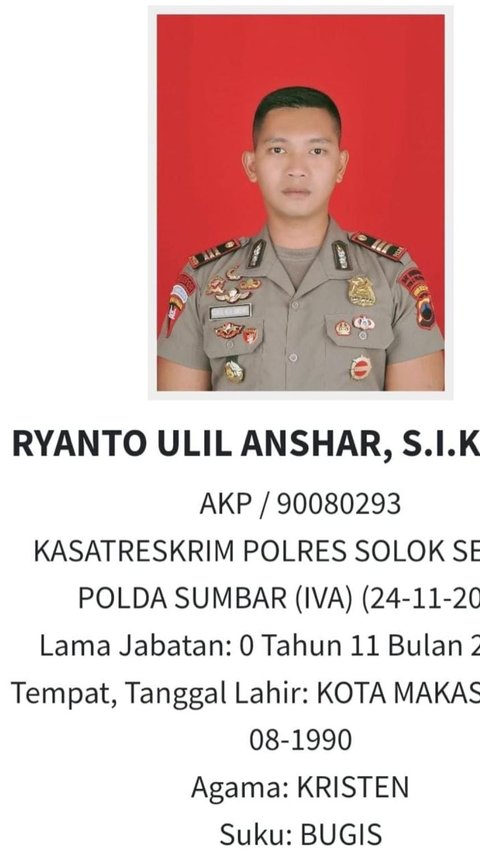 Profil AKP Ryanto Ulil Anshar, Kasat Reskrim Tewas Ditembak Mati Pejabat Polda Sumbar Gara-Gara Kasus Tambang