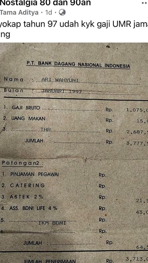 Viral Gaji Bank di Tahun 97, Setara dengan UMP Sulawesi Utara Tahun 2025