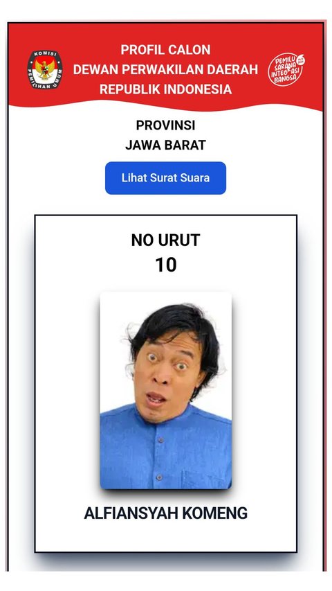 Mengejutkan, Ini Real Count KPU Sementara Suara Komeng 'Uhuy' di DPD Jabar