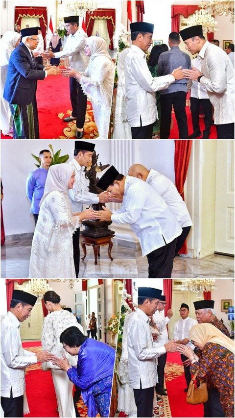 FOTO: Momen Para Menteri Bermaaf-maafan dengan Presiden Jokowi saat Open House di Istana Negara, Ada Prabowo hingga AHY