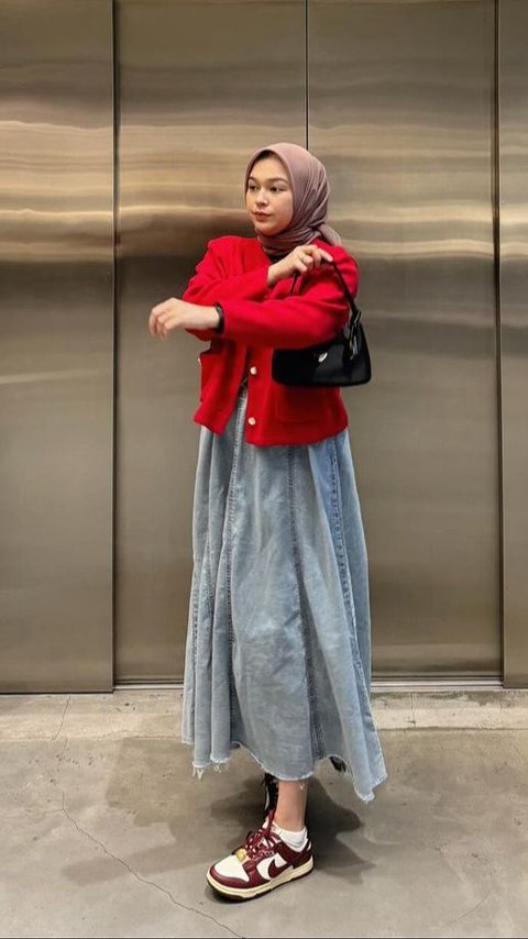 Combine a Red Blazer and Jeans Skirt, Instant Stunning Look