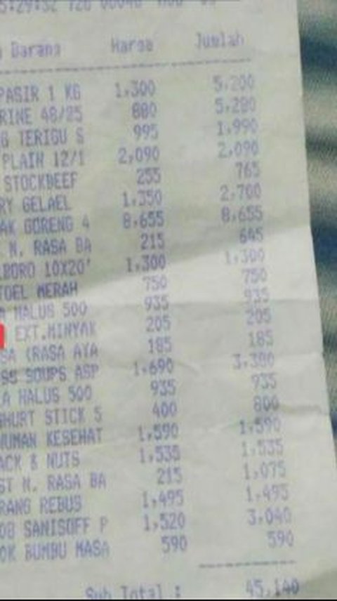 Struk Belanja Tahun 1992 ini Bikin Kaget, Belanja Seabrek-abrek Cuma Rp45 Ribu