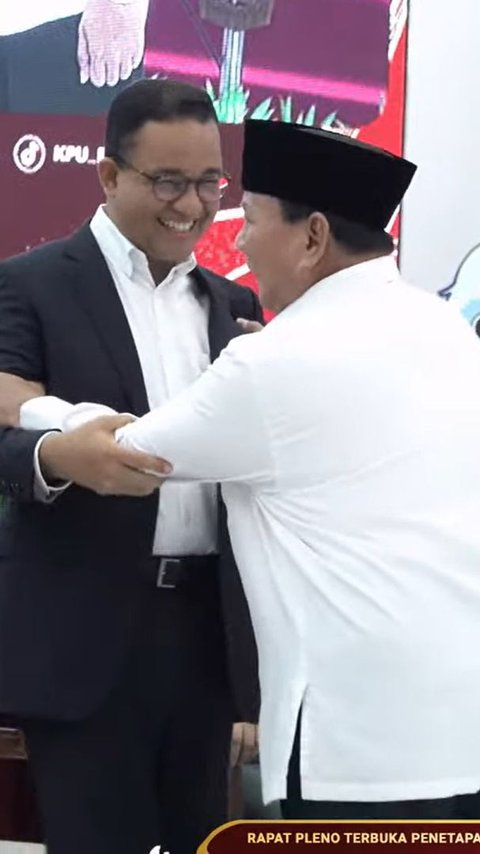 Momen Prabowo Salami Anies Usai Ditetapkan Sebagai Presiden Terpilih