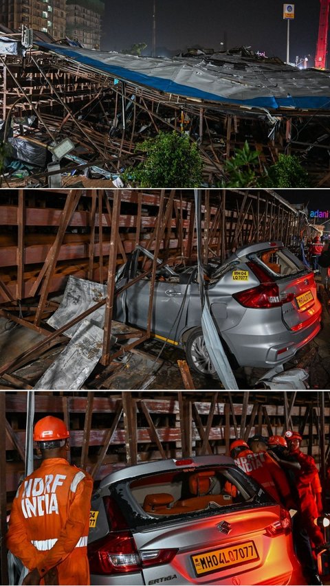 FOTO: Terjangan Badai Robohkan Papan Reklame Raksasa di India, Mobil-Mobil Hancur dan 14 Orang Tewas