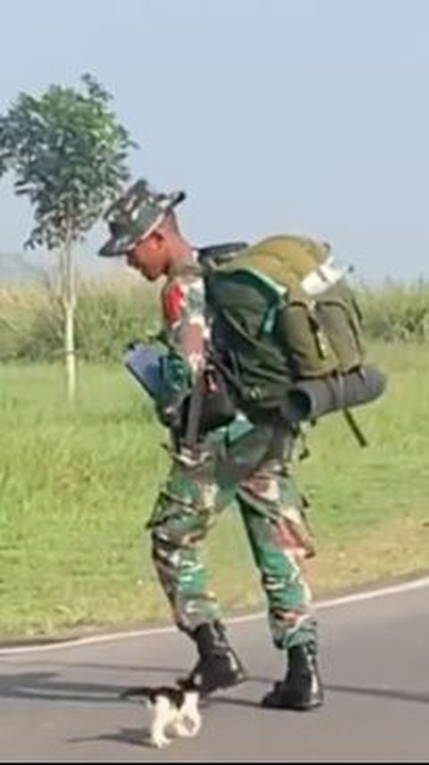 Momen Anggota TNI Bersenjata Lengkap Diikuti Sosok Berbulu, Pemotor yang Lihat Sampai Tersenyum Lebar