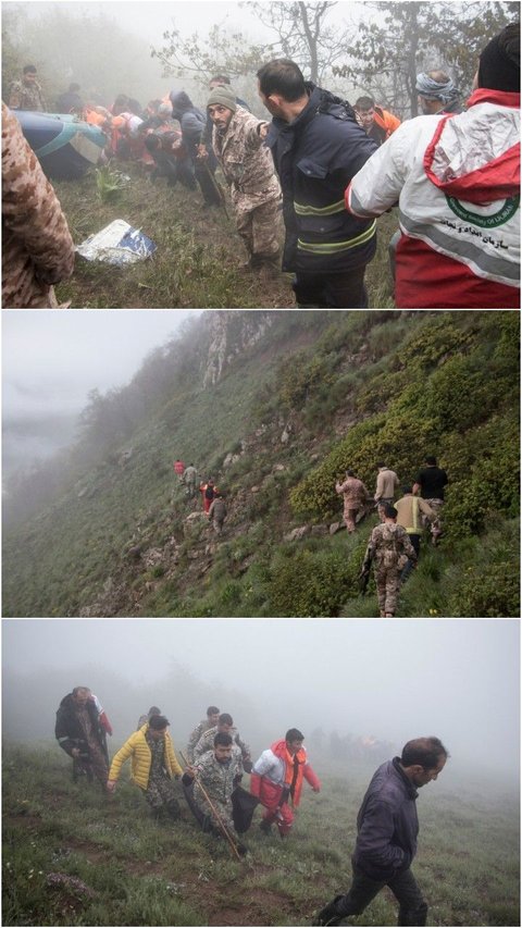 FOTO: Ekstremnya Jalur Evakuasi Jenazah Presiden Iran Ebrahim Raisi, Tim SAR Berjuang Menembus Kabut Tebal hingga Lintasi Tebing Curam