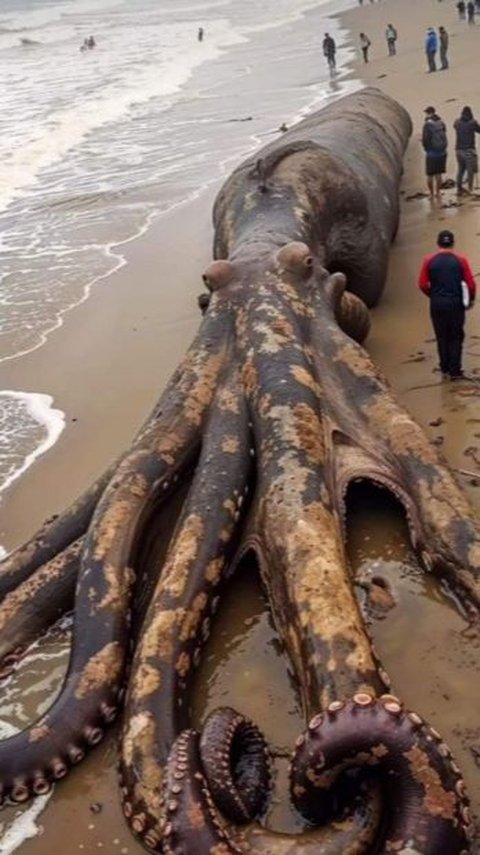 Penampakan Gurita Raksasa Terdampar di Pantai Bali, Asli atau Rekayasa? Ini Penjelasannya