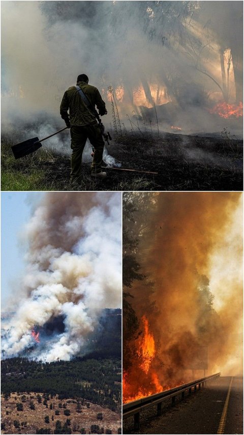 FOTO: Pasukan Zionis Kalang Kabut Rentetan Serangan Rudal Hizbullah Bakar Ribuan Hektar Hutan di Israel Utara