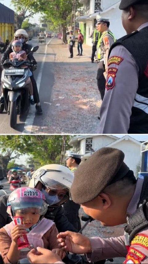 Momen Polisi Beri Hadiah saat Temui Anak yang Pakai Helm ketika Berkendara Bareng Orang Tuanya, Aksinya Banjir Pujian