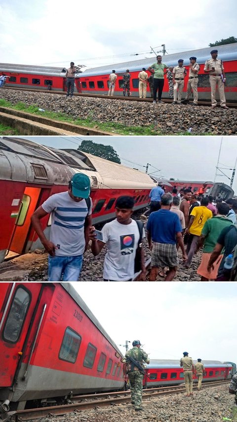 FOTO: Penampakan Kereta Tergelincir di India, 18 Gerbong Terlempar Keluar Rel