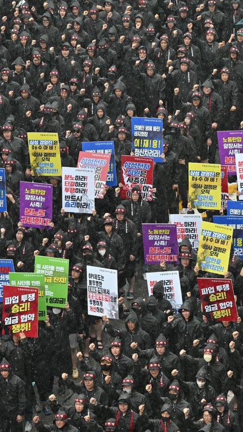 FOTO: Aksi Ribuan Buruh Samsung di Korea Selatan Demo Tuntut Kenaikan Gaji dan Tunjangan