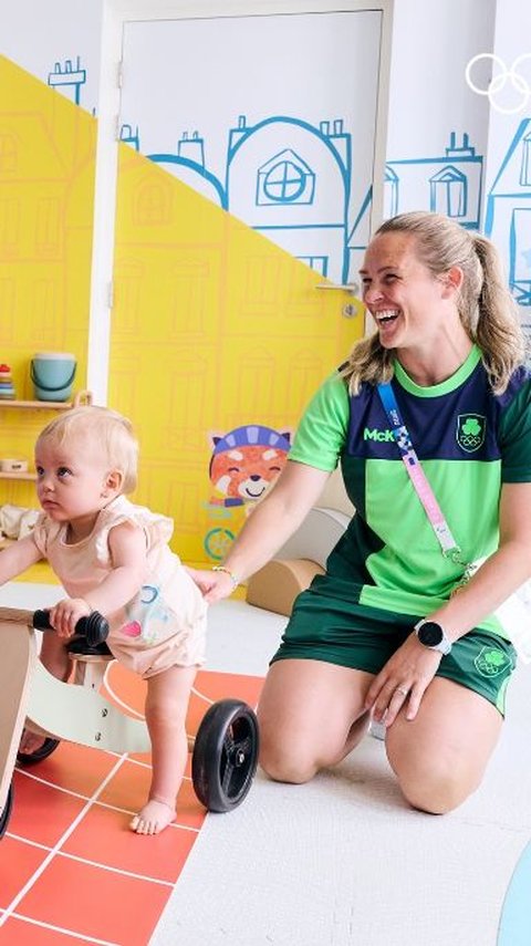 Portrait of Olympic Athletes in Paris Caring for Babies During Matches