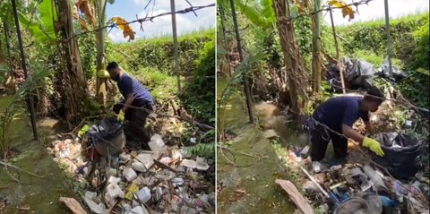 Tak Perlu Tunggu Pandawara, Aksi Pria Turun ke Sungai untuk Bersih-bersih Sampah Ini Viral