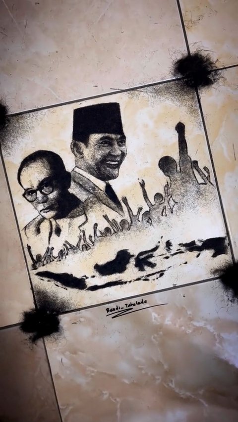 Bikin Lukisan Soekarno-Hatta dari Sisa Rambut Pelanggan, Aksi Tukang Pangkas Rambut di Minahasa Ini Curi Perhatian