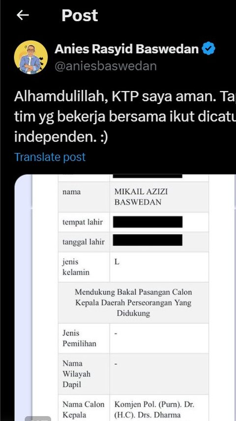 Heboh KTP Anak Anies Baswedan Dicatut Dukung Calon Independen Pilgub Jakarta, Ketahui Cara Cek NIK Berikut Ini