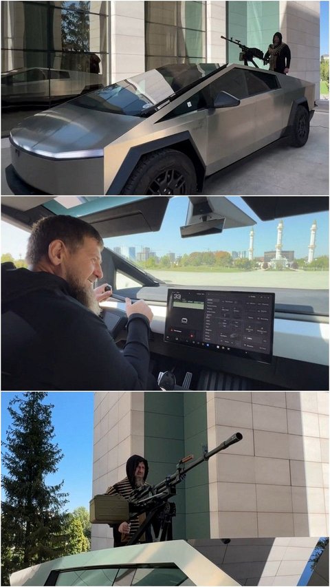 FOTO: Garang! Ini Penampakan Tesla Cybertruck Berubah Jadi Mobil Perang, Ada Senapan Mesin di Atapnya