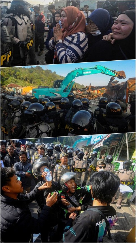 FOTO: Dikawal Keamanan yang Ketat, Pembongkaran PKL Tahap 2 di Puncak diwarnai Penolakan dan Isak Tangis Pedagang