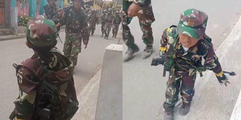 Lagi Capek-capeknya Jalan Berkilo-kilo Pasukan TNI Dimandori Tentara Cilik Bintang 3 di Pinggir Jalan, Aksinya Jadi Sorotan