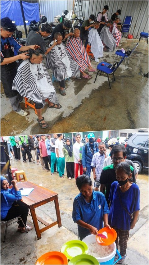 FOTO: Tak Pernah Sepi, Warga Ramai Datang ke Tempat Ini untuk Cukur Rambut dan Makan Gratis di Depok