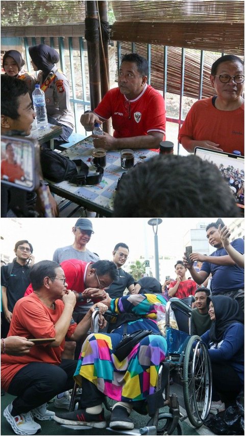 FOTO: Serap Aspirasi Warga Saat CFD, Pasangan Pramono-Rano Ngopi Bareng Wartawan hingga Cium Tangan Lansia di Bundaran HI