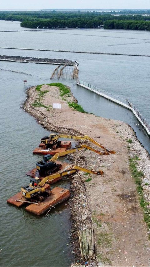 FOTO: Penampakan Pagar Bambu dan Gundukan Tanah di Laut Bekasi, Ternyata Ini Pemiliknya!