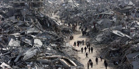 FOTO: Derita Warga Palestina yang Diusir Paksa Israel dari Jalur Gaza Utara, Pulang-Pulang Rumah Sudah Hancur Lebur