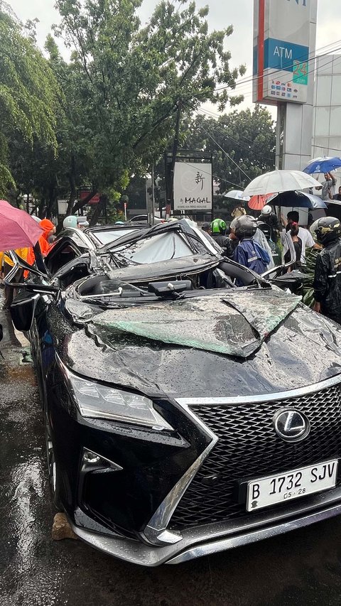 FOTO: Pohon Tumbang Timpa Mobil Mewah di Pondok Indah, Supir Tewas di Tempat