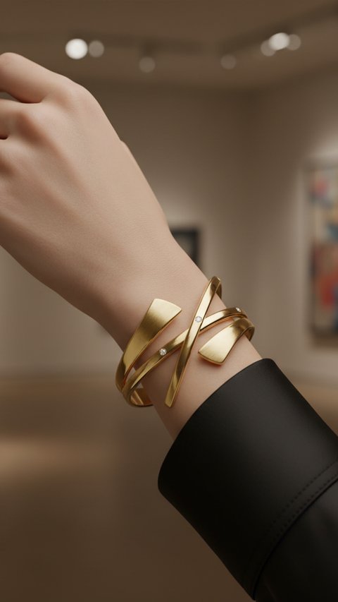 Elegansi dan Seni dalam 8 Gelang Emas Cuff Sculptural Desain Abstrak 2025