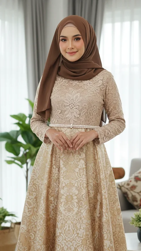 7 Rekomendasi Warna Kerudung Elegan untuk Gamis Batik Brokat Champagne