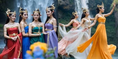 Penampakan 7 Bidadari Mandi di Telaga dalam Kisah Jaka Tarub, Divisualkan oleh AI Terlihat Begitu Nyata