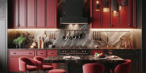 Inspirasi Desain Dapur Modern Hitam dan Merah yang Elegan dan Fungsional