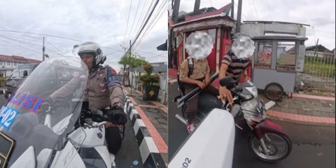 Momen Polisi Bantu Pengendara Motor Pria Paruh Baya Usai Jemput Anak Sekolah yang Kehabisan Bensin dengan Cara Tak Biasa