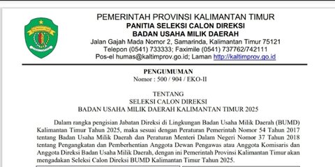 Pemprov Kaltim Resmi Buka Seleksi Direksi BUMD 2025